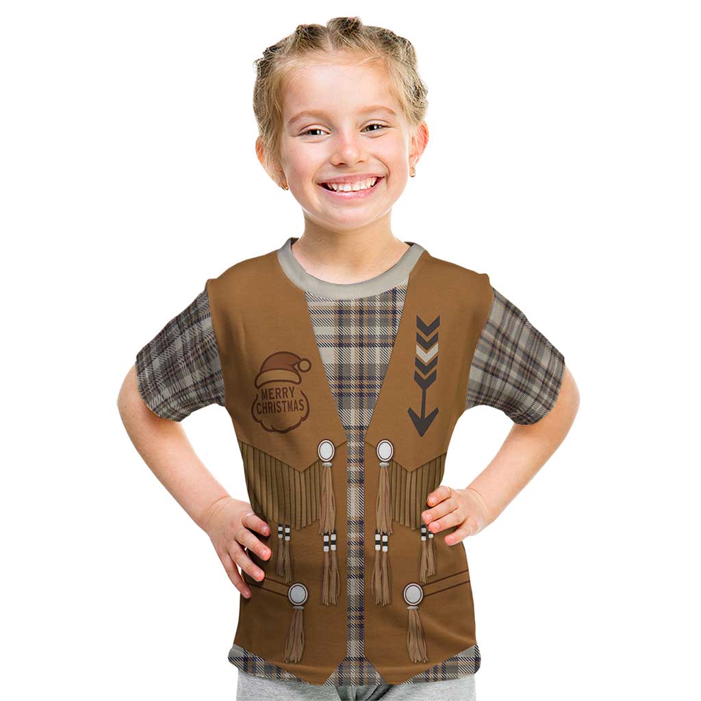 Santa Western Cowboy Christmas Kid T Shirt Plaid Brown Beige Vest Style - Wonder Print Shop