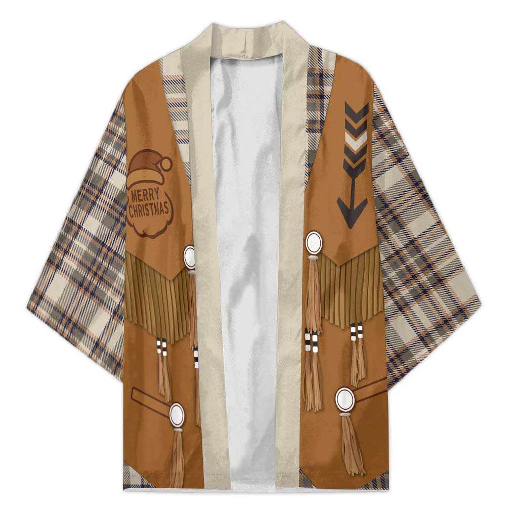 Santa Western Cowboy Christmas Kimono Plaid Brown Beige Vest Style - Wonder Print Shop