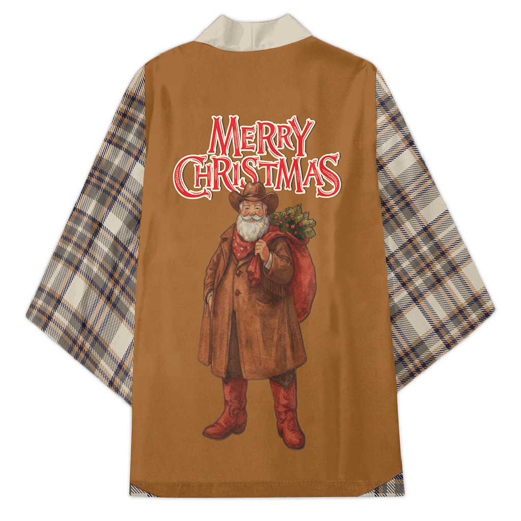 Santa Western Cowboy Christmas Kimono Plaid Brown Beige Vest Style - Wonder Print Shop