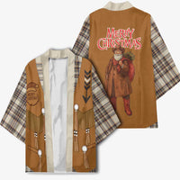 Santa Western Cowboy Christmas Kimono Plaid Brown Beige Vest Style - Wonder Print Shop