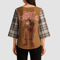 Santa Western Cowboy Christmas Kimono Sleeve Blouse Plaid Brown Beige Vest Style - Wonder Print Shop