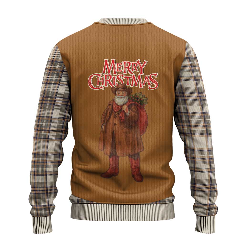 Santa Western Cowboy Christmas Ugly Christmas Sweater Plaid Brown Beige Vest Style - Wonder Print Shop