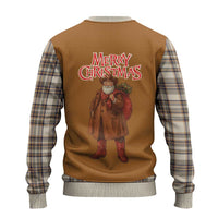 Santa Western Cowboy Christmas Ugly Christmas Sweater Plaid Brown Beige Vest Style - Wonder Print Shop