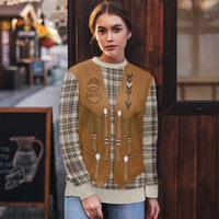 Santa Western Cowboy Christmas Ugly Christmas Sweater Plaid Brown Beige Vest Style - Wonder Print Shop