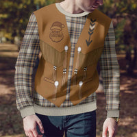 Santa Western Cowboy Christmas Ugly Christmas Sweater Plaid Brown Beige Vest Style - Wonder Print Shop