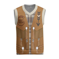 Santa Western Cowboy Christmas Knitted V-Neck Vest Plaid Brown Beige Vest Style - Wonder Print Shop