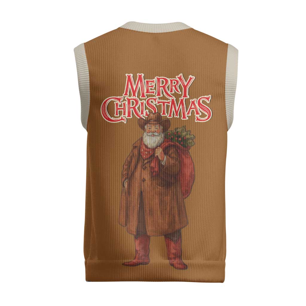 Santa Western Cowboy Christmas Knitted V-Neck Vest Plaid Brown Beige Vest Style - Wonder Print Shop