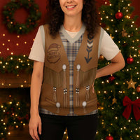 Santa Western Cowboy Christmas Knitted V-Neck Vest Plaid Brown Beige Vest Style - Wonder Print Shop