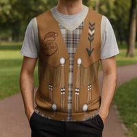Santa Western Cowboy Christmas Knitted V-Neck Vest Plaid Brown Beige Vest Style - Wonder Print Shop