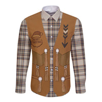 Santa Western Cowboy Christmas Long Sleeve Button Shirt Plaid Brown Beige Vest Style - Wonder Print Shop