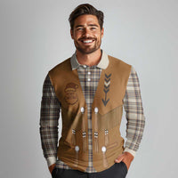 Santa Western Cowboy Christmas Long Sleeve Polo Shirt Plaid Brown Beige Vest Style - Wonder Print Shop