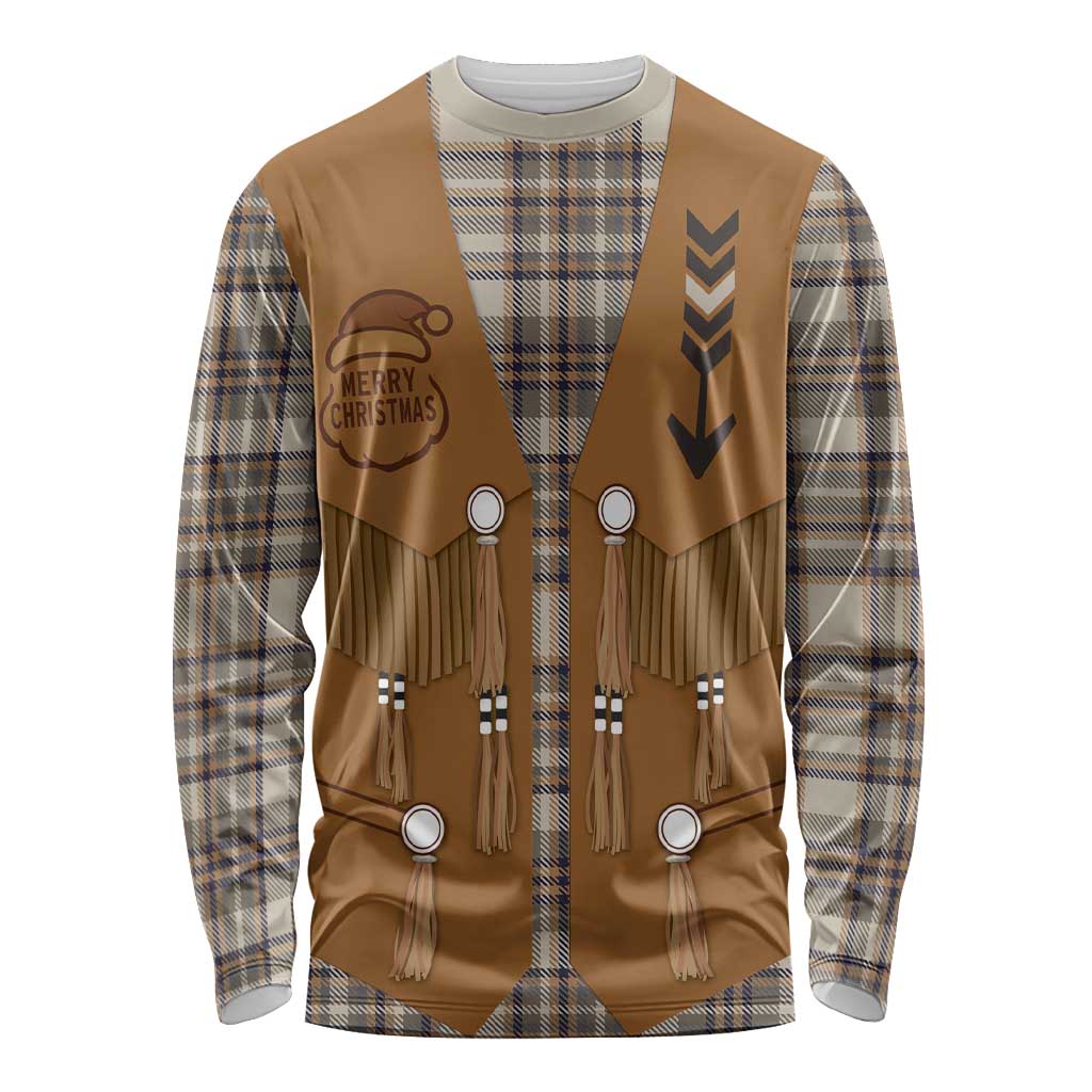 Santa Western Cowboy Christmas Long Sleeve Shirt Plaid Brown Beige Vest Style - Wonder Print Shop