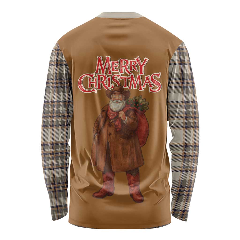 Santa Western Cowboy Christmas Long Sleeve Shirt Plaid Brown Beige Vest Style - Wonder Print Shop