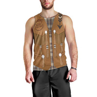 Santa Western Cowboy Christmas Men Tank Top Plaid Brown Beige Vest Style - Wonder Print Shop