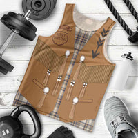 Santa Western Cowboy Christmas Men Tank Top Plaid Brown Beige Vest Style - Wonder Print Shop