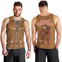 Santa Western Cowboy Christmas Men Tank Top Plaid Brown Beige Vest Style - Wonder Print Shop