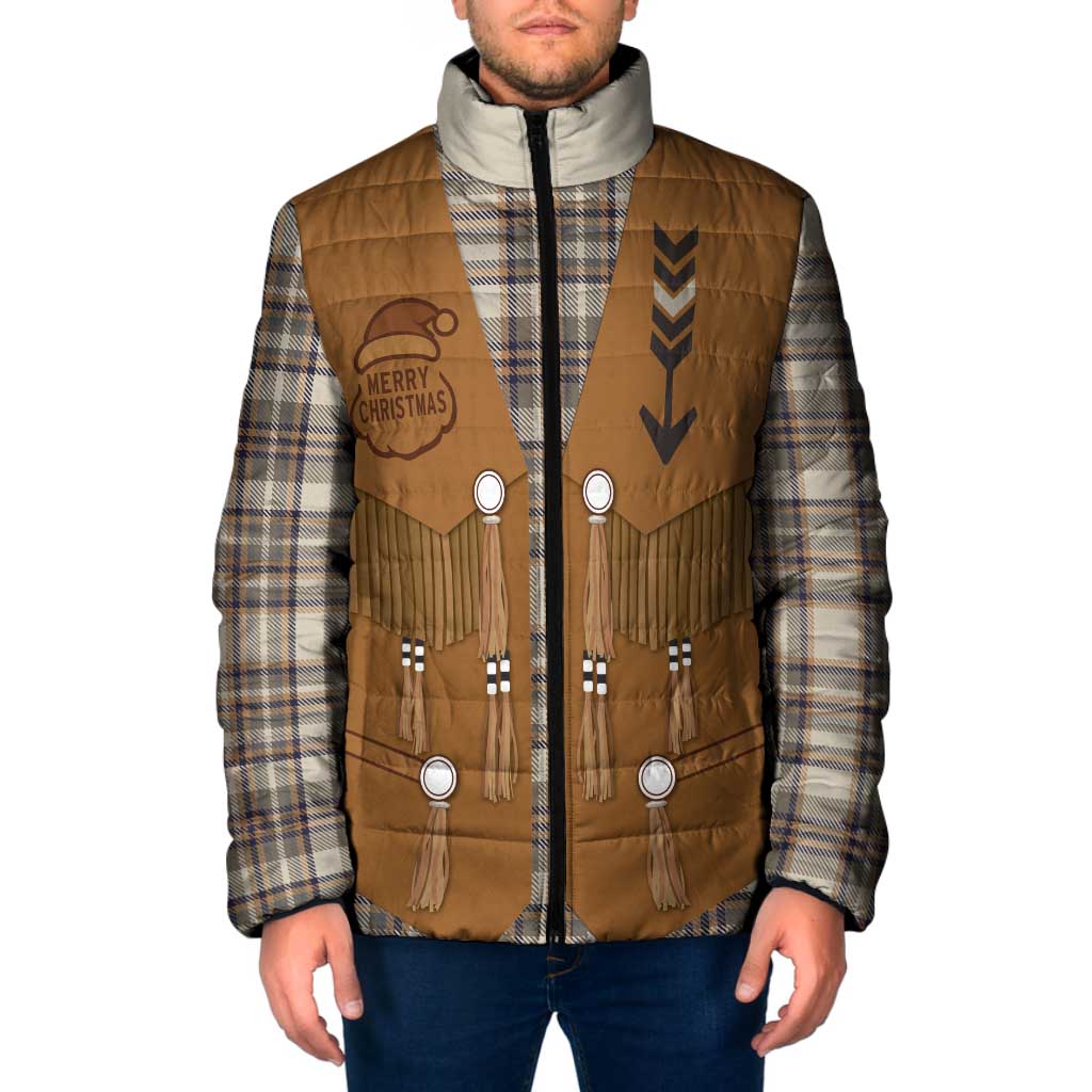 Santa Western Cowboy Christmas Padded Jacket Plaid Brown Beige Vest Style - Wonder Print Shop