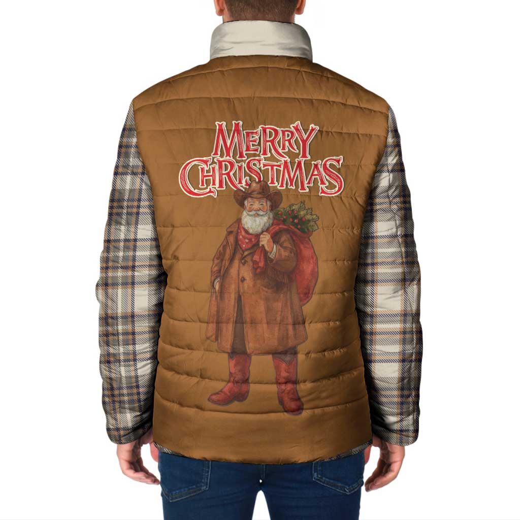 Santa Western Cowboy Christmas Padded Jacket Plaid Brown Beige Vest Style - Wonder Print Shop