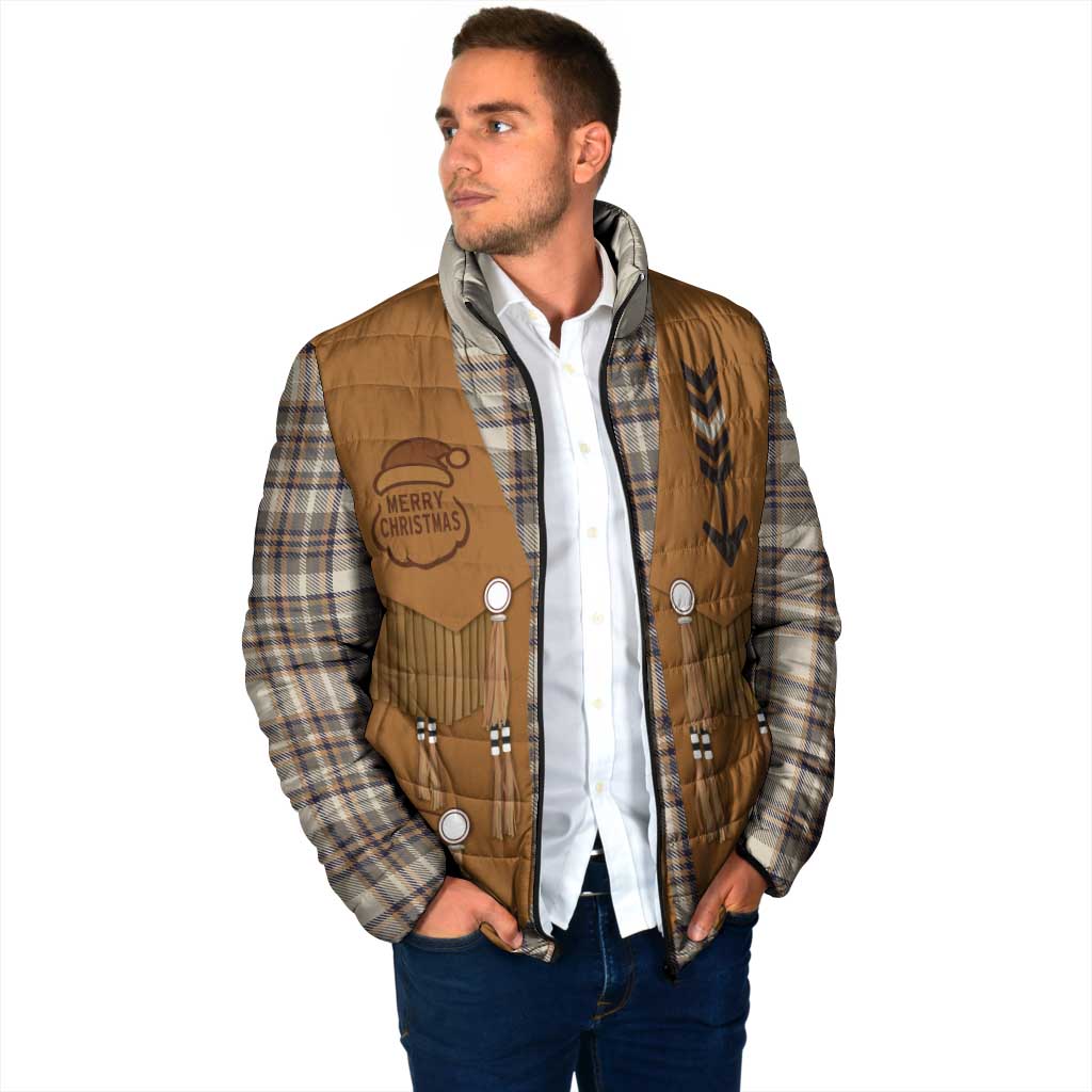 Santa Western Cowboy Christmas Padded Jacket Plaid Brown Beige Vest Style - Wonder Print Shop