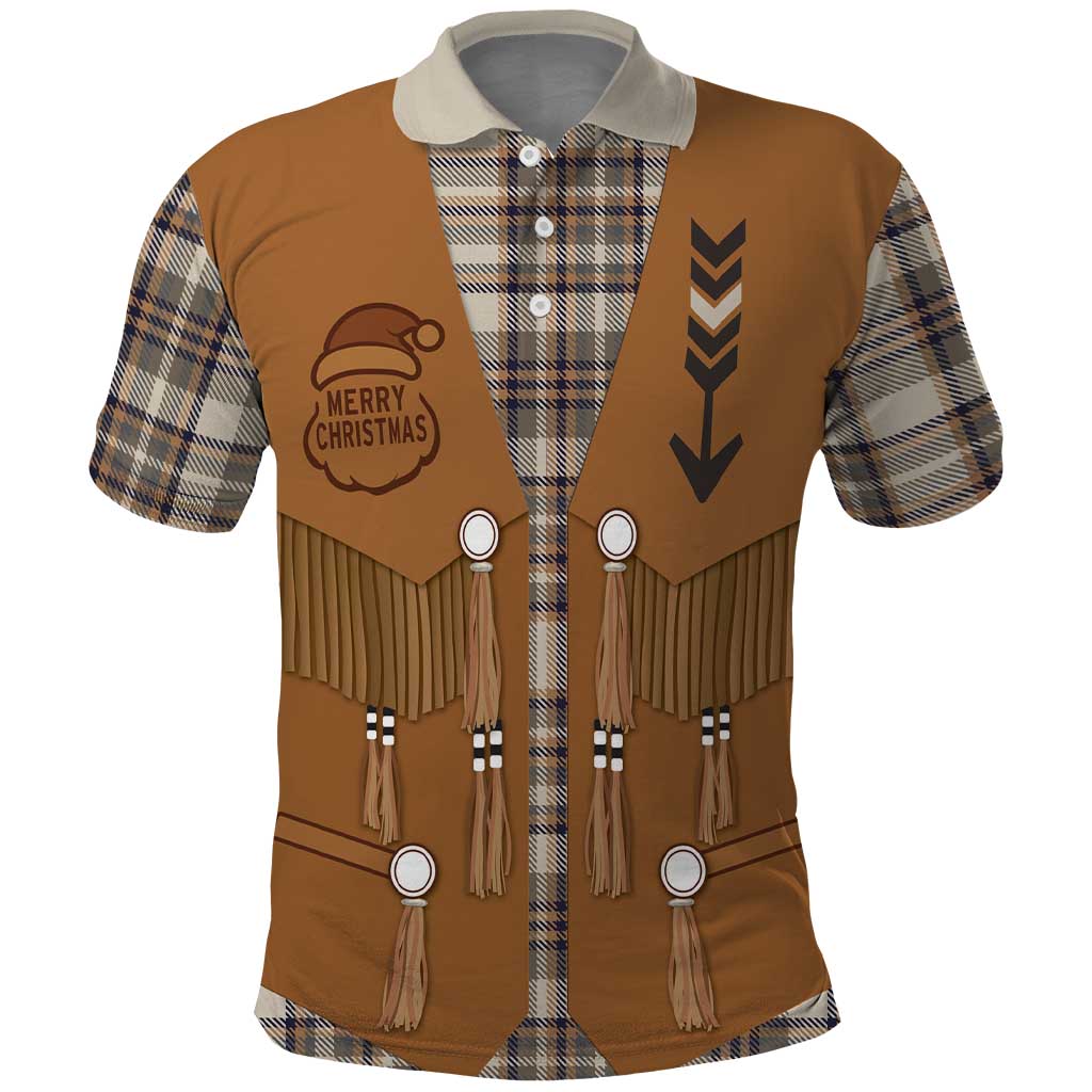 Santa Western Cowboy Christmas Polo Shirt Plaid Brown Beige Vest Style - Wonder Print Shop