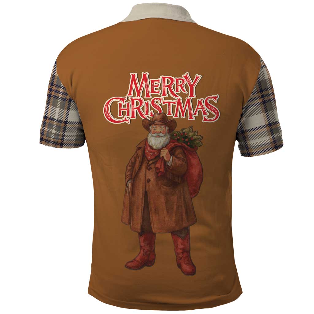 Santa Western Cowboy Christmas Polo Shirt Plaid Brown Beige Vest Style - Wonder Print Shop