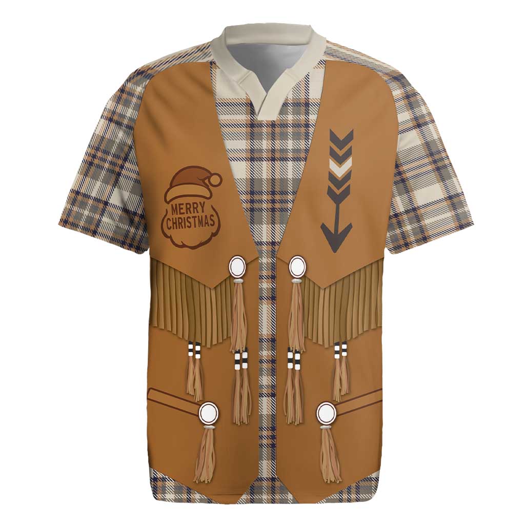 Santa Western Cowboy Christmas Rugby Jersey Plaid Brown Beige Vest Style - Wonder Print Shop