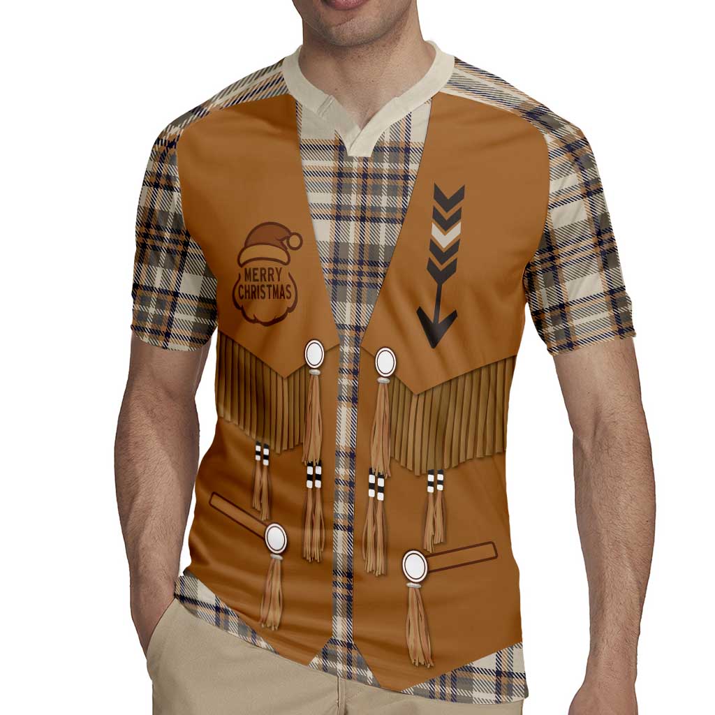 Santa Western Cowboy Christmas Rugby Jersey Plaid Brown Beige Vest Style - Wonder Print Shop