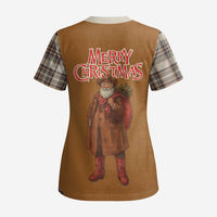 Santa Western Cowboy Christmas Scrub Top Plaid Brown Beige Vest Style - Wonder Print Shop