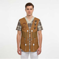 Santa Western Cowboy Christmas Scrub Top Plaid Brown Beige Vest Style - Wonder Print Shop