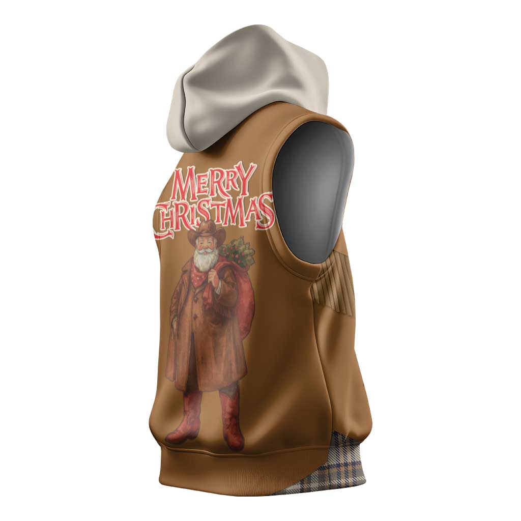 Santa Western Cowboy Christmas Sleeveless Hoodie Plaid Brown Beige Vest Style - Wonder Print Shop