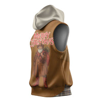 Santa Western Cowboy Christmas Sleeveless Hoodie Plaid Brown Beige Vest Style - Wonder Print Shop