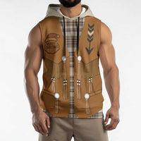 Santa Western Cowboy Christmas Sleeveless Hoodie Plaid Brown Beige Vest Style - Wonder Print Shop