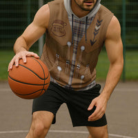 Santa Western Cowboy Christmas Sleeveless Hoodie Plaid Brown Beige Vest Style - Wonder Print Shop