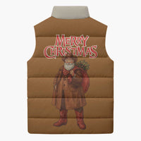 Santa Western Cowboy Christmas Sleeveless Puffer Jacket Plaid Brown Beige Vest Style - Wonder Print Shop