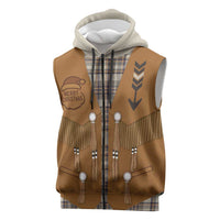 Santa Western Cowboy Christmas Sleeveless Zip Hoodie Plaid Brown Beige Vest Style - Wonder Print Shop