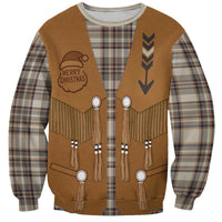 Santa Western Cowboy Christmas Sweatshirt Plaid Brown Beige Vest Style - Wonder Print Shop
