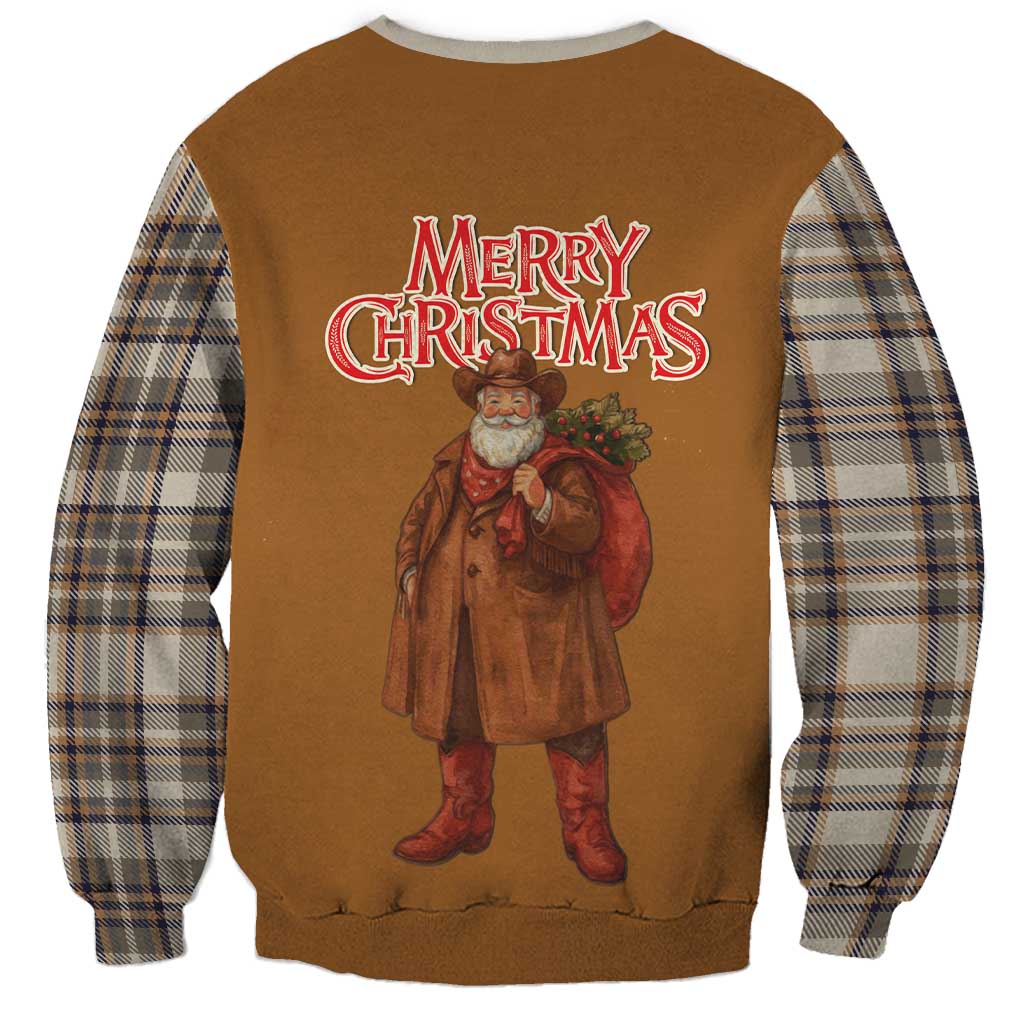 Santa Western Cowboy Christmas Sweatshirt Plaid Brown Beige Vest Style - Wonder Print Shop