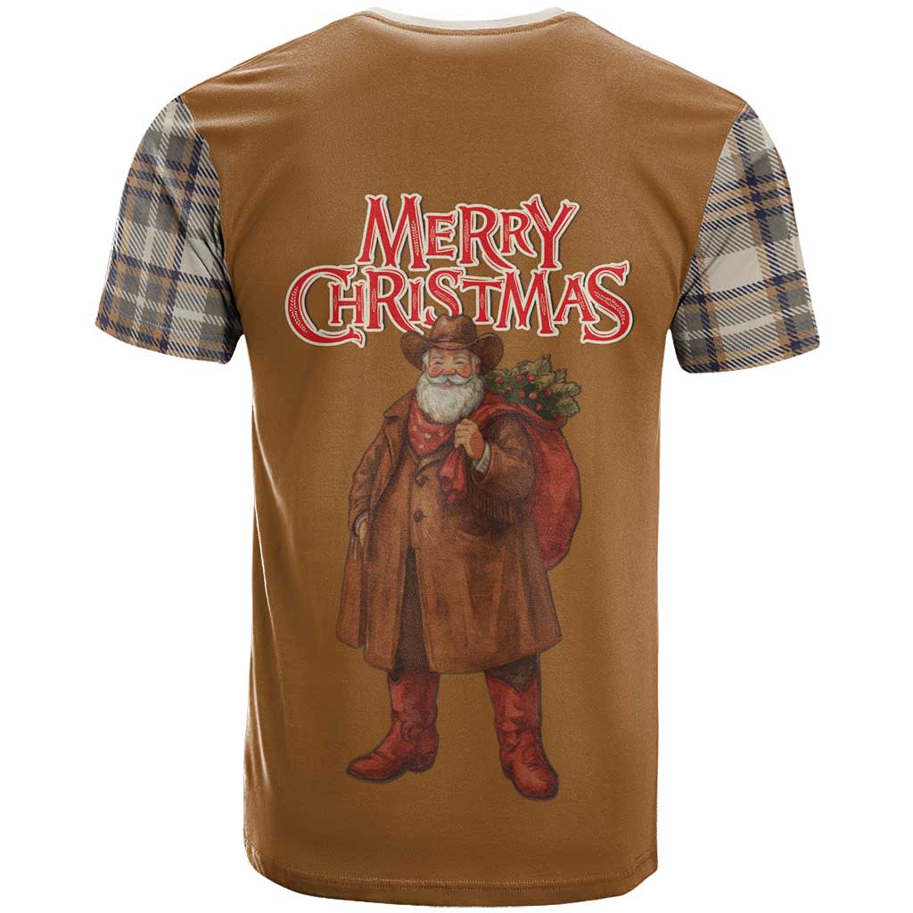 Santa Western Cowboy Christmas T Shirt Plaid Brown Beige Vest Style - Wonder Print Shop