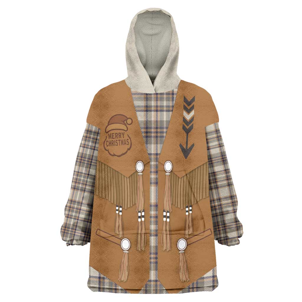 Santa Western Cowboy Christmas Wearable Blanket Hoodie Plaid Brown Beige Vest Style - Wonder Print Shop