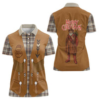 Santa Western Cowboy Christmas Women Polo Shirt Plaid Brown Beige Vest Style - Wonder Print Shop
