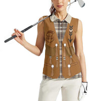 Santa Western Cowboy Christmas Women Sleeveless Polo Shirt Plaid Brown Beige Vest Style - Wonder Print Shop