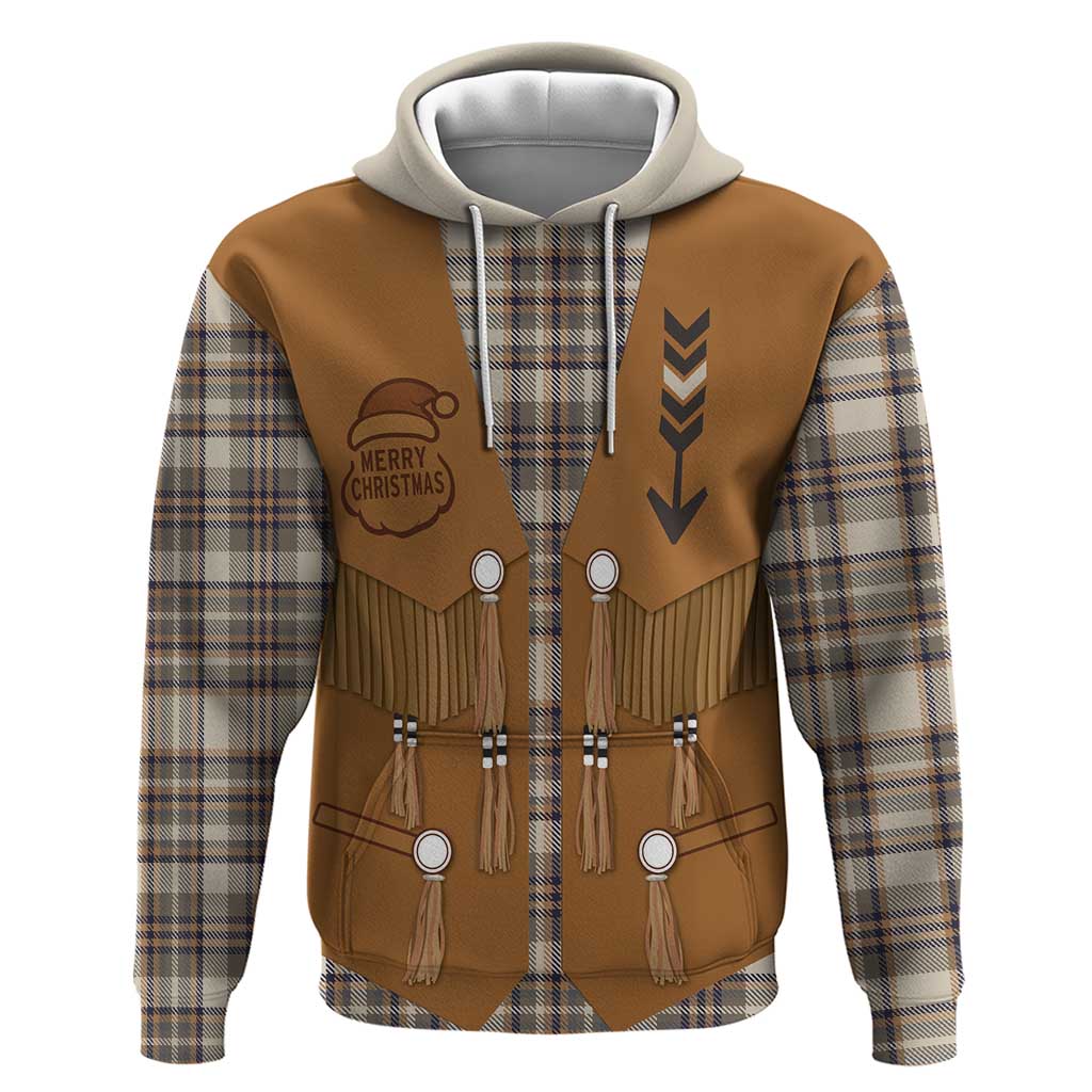Santa Western Cowboy Christmas Zip Hoodie Plaid Brown Beige Vest Style - Wonder Print Shop