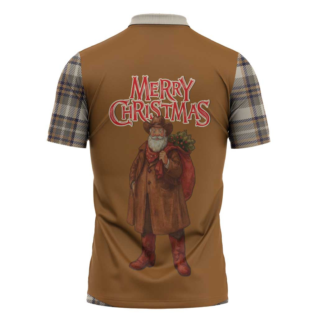 Santa Western Cowboy Christmas Zipper Polo Shirt Plaid Brown Beige Vest Style - Wonder Print Shop