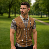 Santa Western Cowboy Christmas Zipper Polo Shirt Plaid Brown Beige Vest Style - Wonder Print Shop