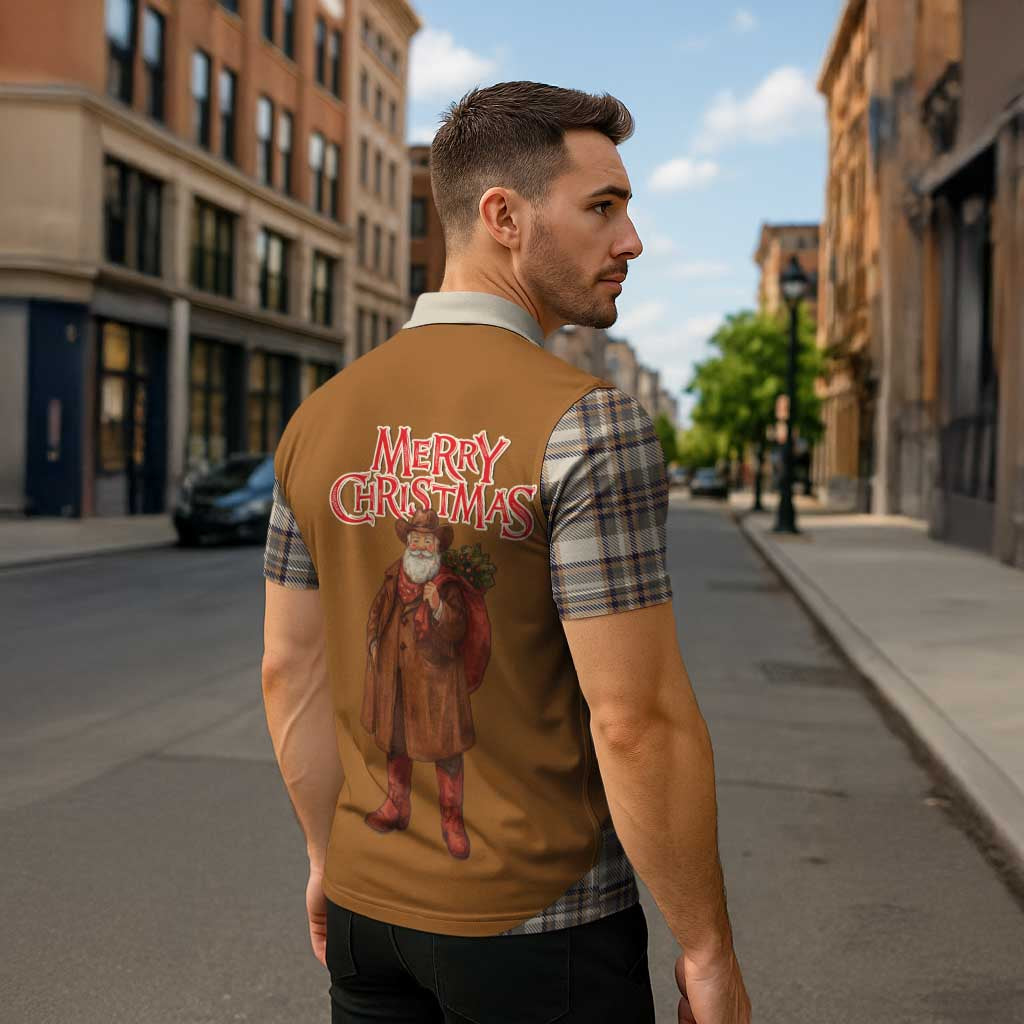 Santa Western Cowboy Christmas Zipper Polo Shirt Plaid Brown Beige Vest Style - Wonder Print Shop