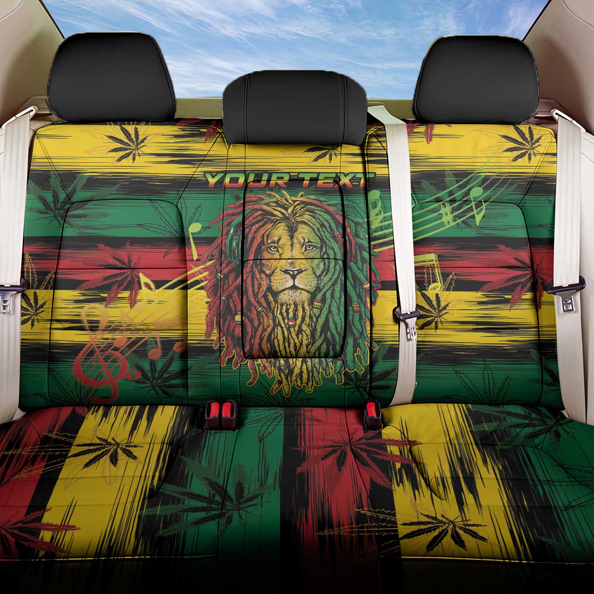 Personalised Rastafarian Lion Back Car Seat Cover Cannabis Leaf Pattern - Wonder Print Shop