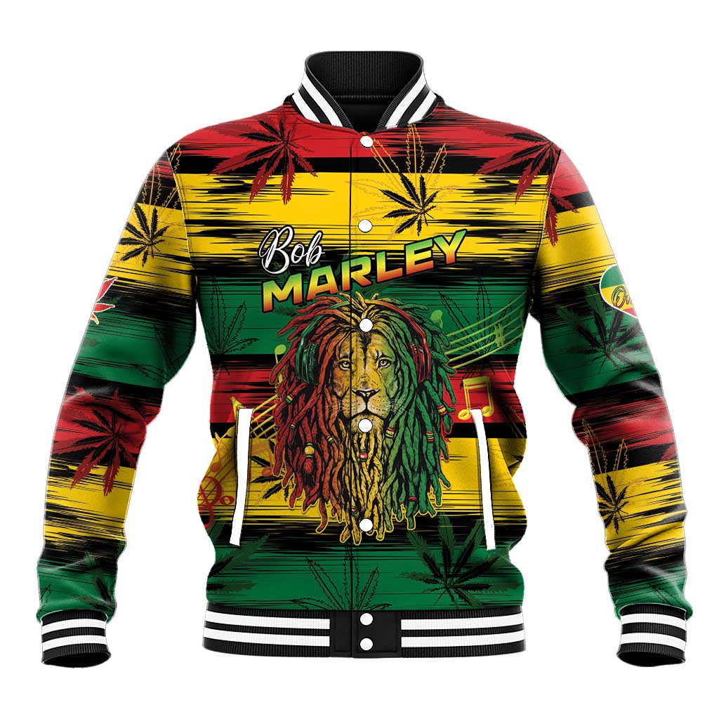 Personalised Rastafarian Lion Baseball Jacket Cannabis Leaf Pattern - Wonder Print Shop