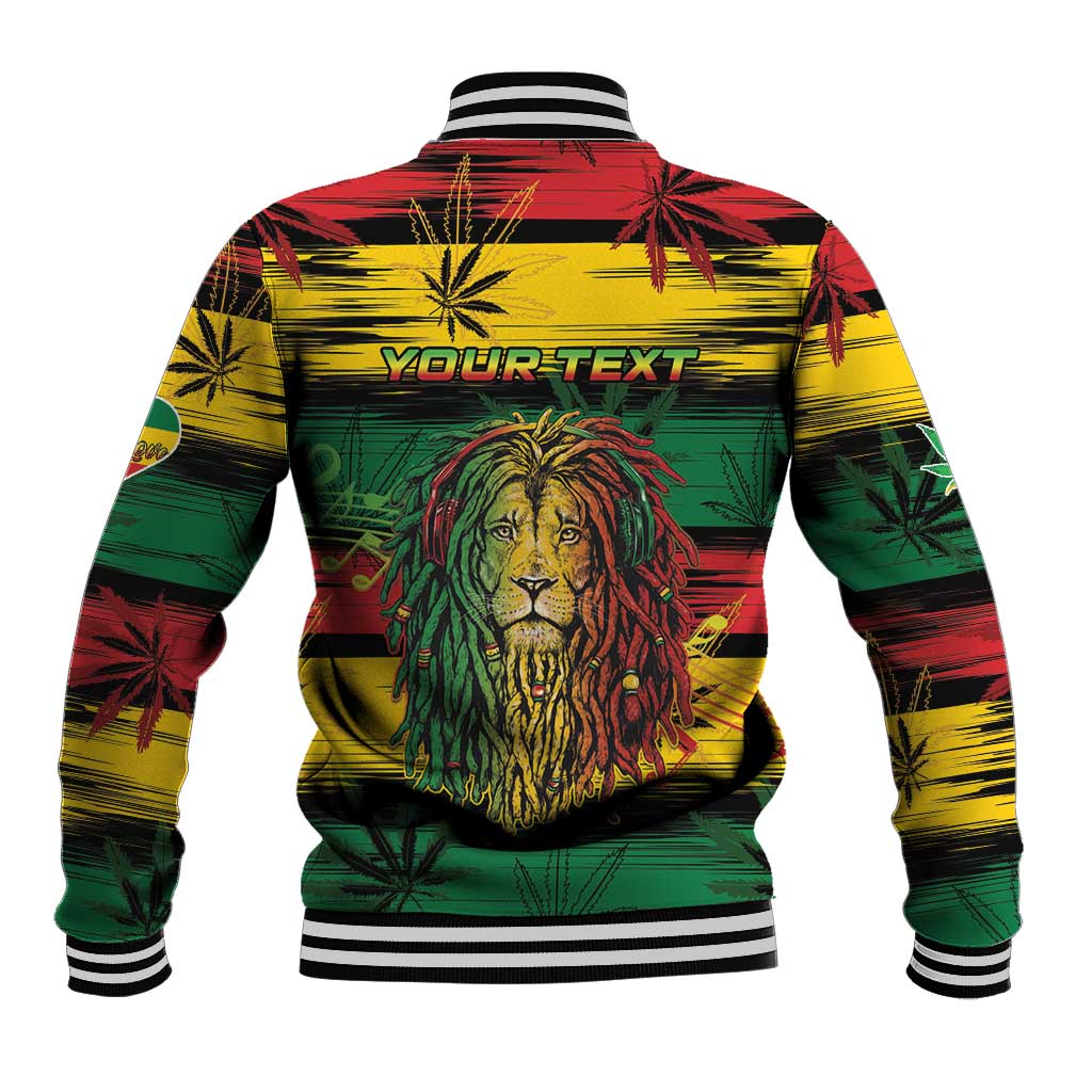 Personalised Rastafarian Lion Baseball Jacket Cannabis Leaf Pattern - Wonder Print Shop