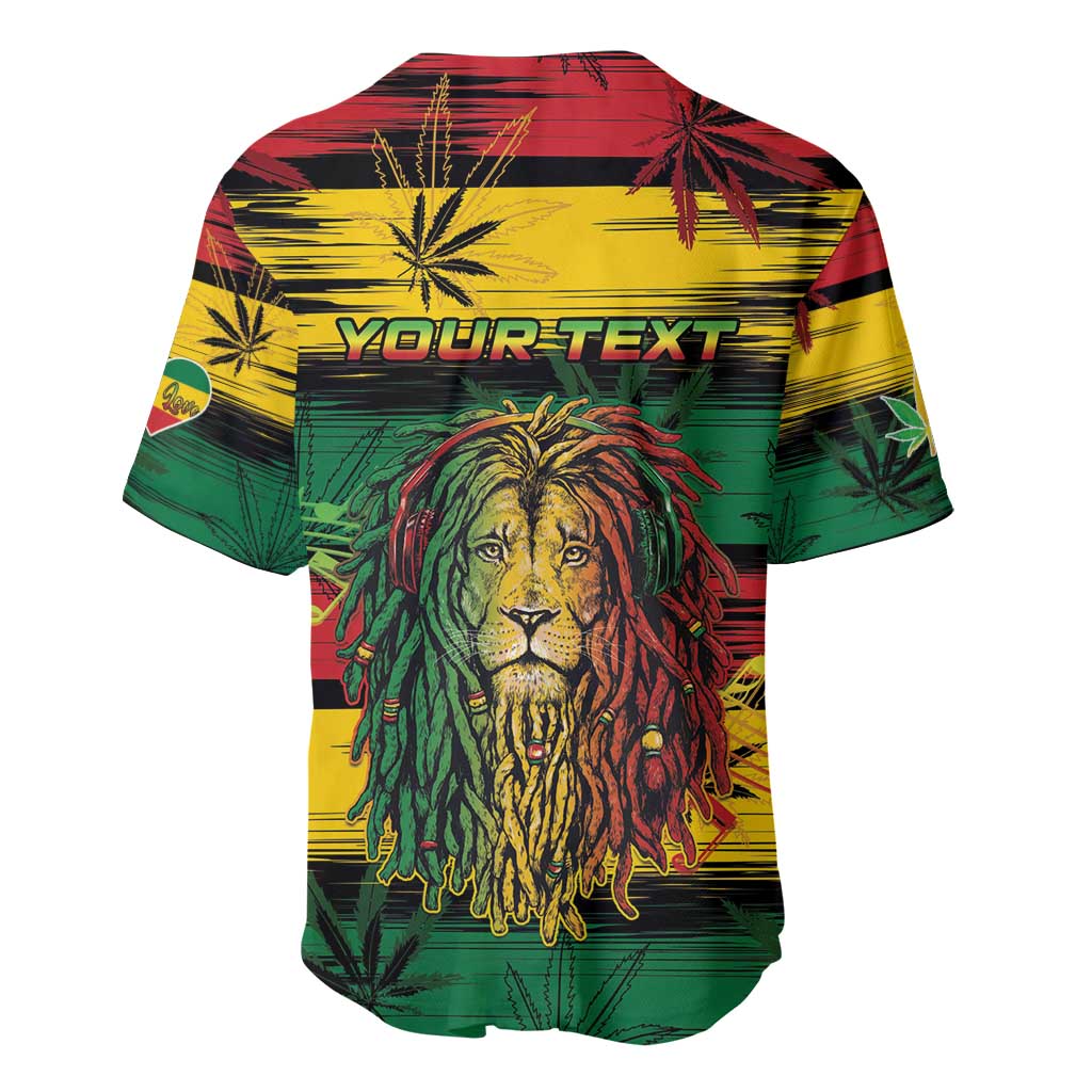 Personalised Rastafarian Lion Baseball Jersey Cannabis Leaf Pattern - Wonder Print Shop