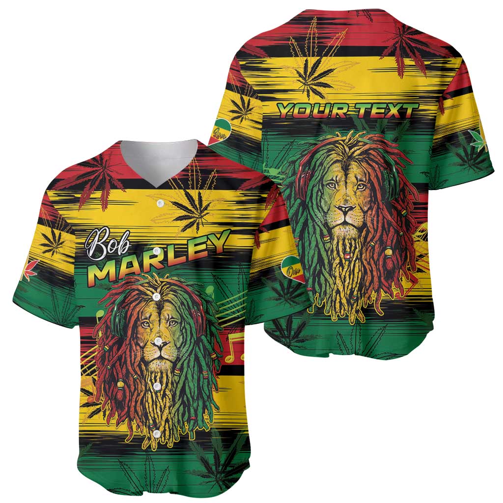 Personalised Rastafarian Lion Baseball Jersey Cannabis Leaf Pattern - Wonder Print Shop